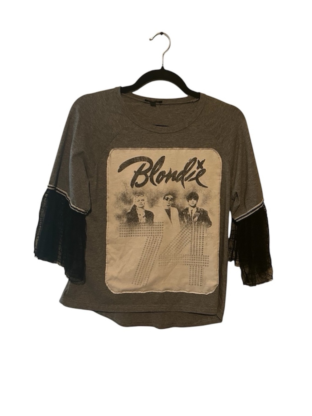 Blondie Graphic Upcycled Top with Lace Bell Sleeves
